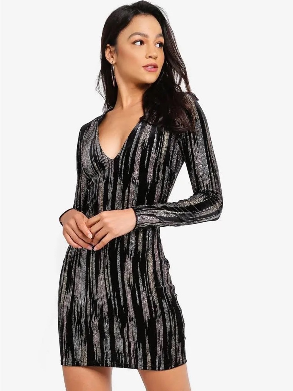 Topshop Metallic Long Sleeve Bodycon Mini Dress size 4